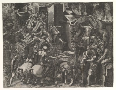 La caída de Troya y la fuga de Eneas, mediados de 1540s de Giorgio Ghisi