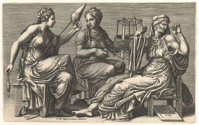 Las tres Parcas Cloto, Láquesis y Átropos, 1558-59 de Giorgio Ghisi