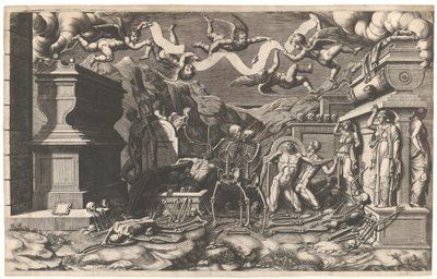 La visión de Ezequiel, un grupo de cadáveres y esqueletos emergiendo de las tumbas de Giorgio Ghisi