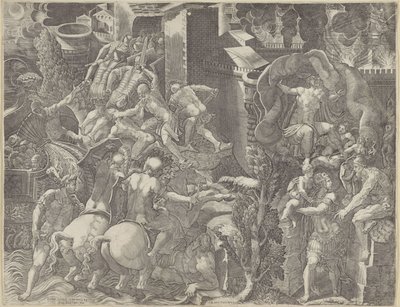 Caída de Troya y la huida de Eneas de Giorgio Ghisi