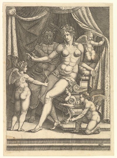 Venus y Vulcano sentados en una cama y tres putti, mediados de la década de 1550 de Giorgio Ghisi