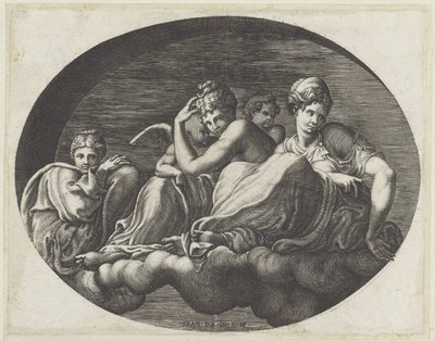 Venus, dos diosas y dos amorcillos Pinturas de techo ovalado en la Galerie d