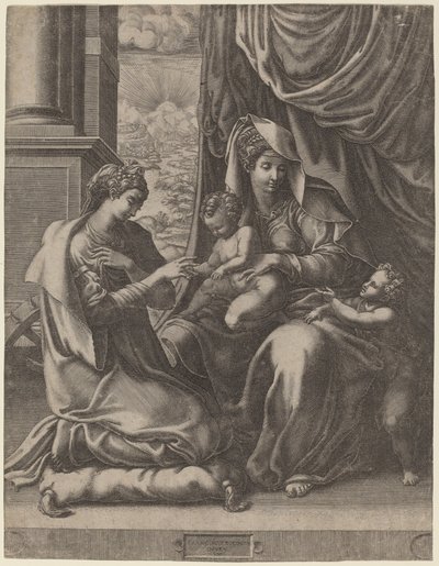 El matrimonio místico de Santa Catalina de Giorgio Ghisi after Francesco Primaticcio