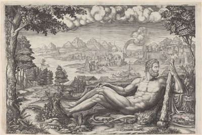 Hércules descansando de sus labores de Giorgio Ghisi after Giulio Romano