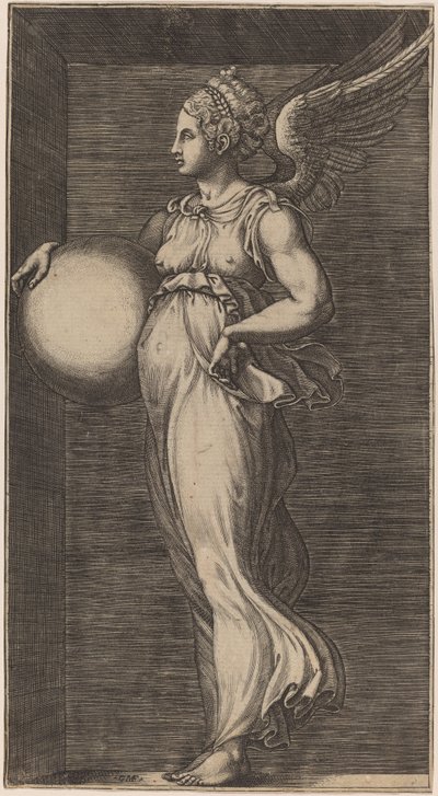 Figura alegórica sosteniendo una esfera de Giorgio Ghisi possibly after Giulio Romano