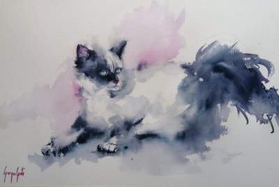 Gato de ojos azules pintado en acuarela de Giorgio Gosti