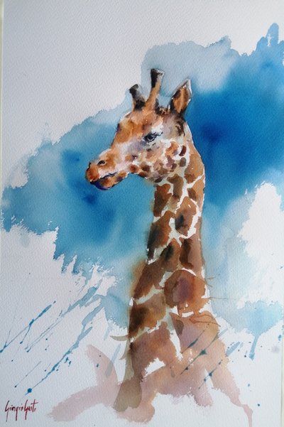 Jirafa en acuarela azul de Giorgio Gosti