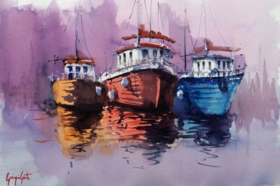 Barcos de colores en el puerto de Giorgio Gosti