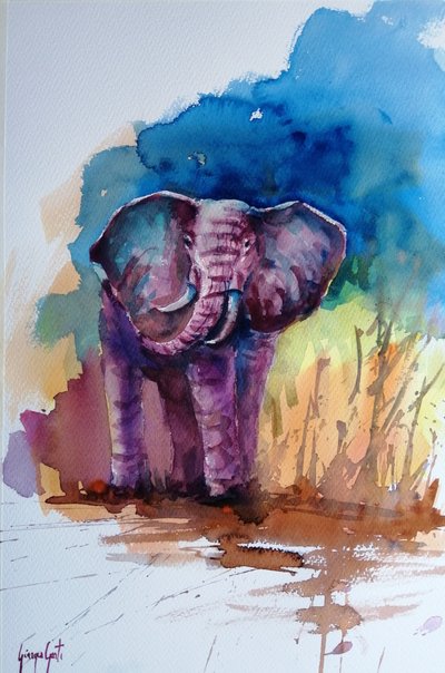 El majestuoso elefante púrpura de Giorgio Gosti
