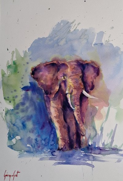 Majestuoso elefante en acuarela de Giorgio Gosti