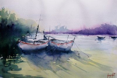 Barcos en una mañana brumosa de Giorgio Gosti