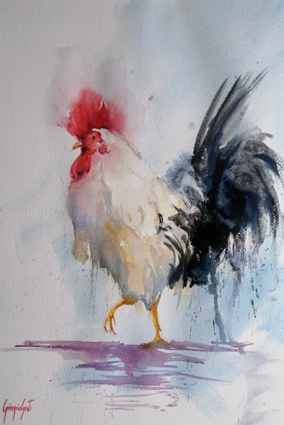 Acuarela del gallo orgulloso de Giorgio Gosti