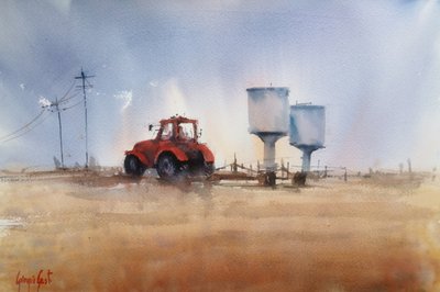 El tractor rojo y las torres de Giorgio Gosti