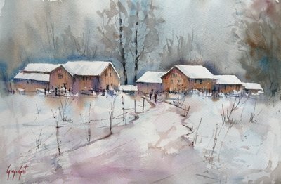 Pueblo rústico en invierno de Giorgio Gosti