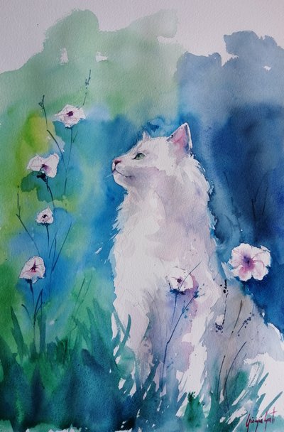 Gato blanco en flor de Giorgio Gosti