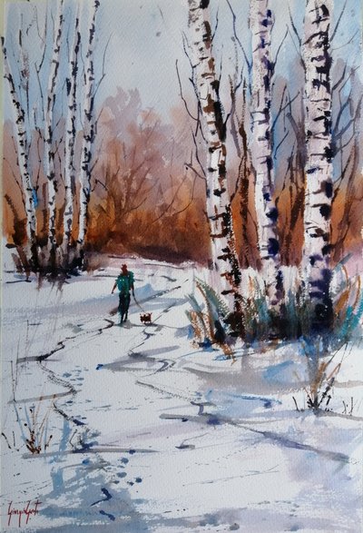 Paseo por un bosque de abedules en invierno de Giorgio Gosti