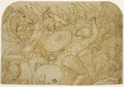 Escaramuza de caballería (recto); Boceto arquitectónico (verso) de Giorgio Vasari