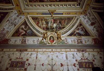Detalle de la sala de Lorenzo el Magnífico representando la batalla de Sarzana de Giorgio Vasari