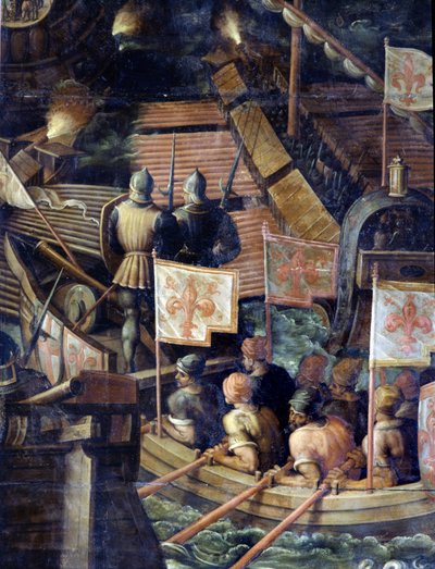 Batalla naval entre Florencia y Pisa. Detalle. Techo de salón del Cinquecento. Pintura manierista de Giorgio Vasari (1511-1574) ,1565. Palazzo Vecchio (Palacio de la Señoría) Florencia 1097.1 de Giorgio Vasari