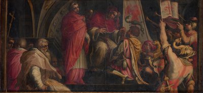 El Papa Clemente IV entrega su insignia a los capitanes del Partido Güelfo, 1563-1565 de Giorgio Vasari
