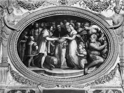 El Papa Clemente VII (1478-1534) casando a Catalina de Médici (1519-1589) y Enrique II de Francia (1519-59) el 28 de octubre de 1533, de la Sala de Clemente VII de Giorgio Vasari