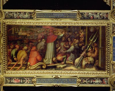 El Papa Eugenio IV llegando a Livorno desde el techo del Salón de los Quinientos, 1565 de Giorgio Vasari