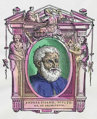 Retrato de Andrea Pisano (1290-1349) escultor y arquitecto italiano. Grabado del tratado “Vidas de los más excelentes pintores, escultores y arquitectos” (Le Vite de