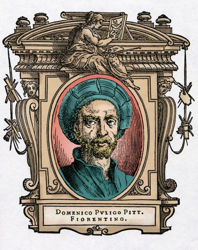 Retrato de Domenico PULIGO [1492-1527] pintor italiano. Grabado del tratado “Vidas de los más excelentes pintores, escultores y arquitectos” (Le Vite de