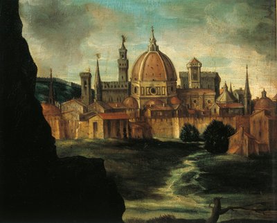 Retrato del Duque Alejandro De Medici (detalle: ciudad de Florencia) de Giorgio Vasari