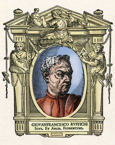 Retrato de Giovan Francesco RUSTICI (1474 - 1554) escultor y arquitecto italiano. Grabado del tratado “Vidas de los más excelentes pintores, escultores y arquitectos” (Le Vite de
