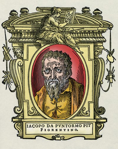 Retrato de Jacopo (Iacopo) Carrucci llamado il Pontormo (Pontormo) (1494-1556) pintor italiano. Grabado del tratado “Vidas de los más excelentes pintores, escultores y arquitectos” (Le Vite de