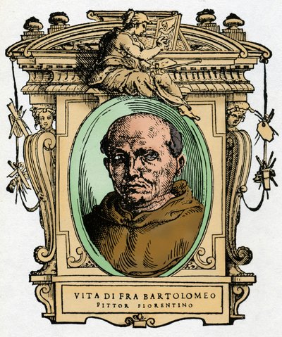 Retrato del pintor florentino Fra Bartolomeo (1473-1517). Grabado del tratado "Vidas de los más excelentes pintores, escultores y arquitectos" (Le Vite de
