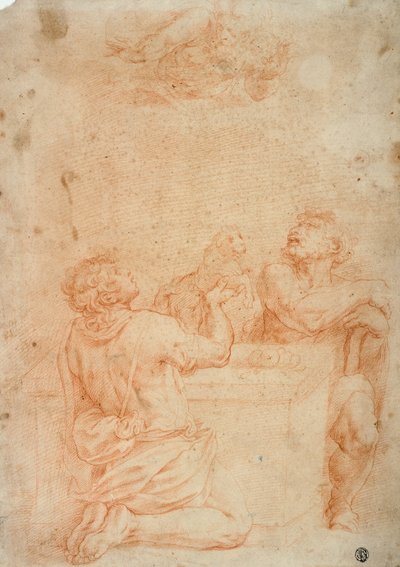 Sacrificio de Caín y Abel, con Dios Padre arriba de Giorgio Vasari