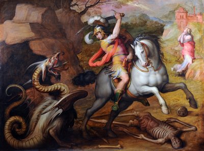 San Jorge y el Dragón (San Jorge y el Dragón) - Pintura de Giorgio Vasari (1511-1574), óleo sobre lienzo, hacia 1560 - Arte italiano de Giorgio Vasari