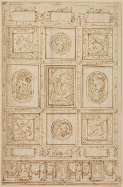 Estudio para una Decoración de Techo, con Rebeca y Eliezer en el Pozo (recto); Estudio para una Decoración de Techo (verso) de Giorgio Vasari