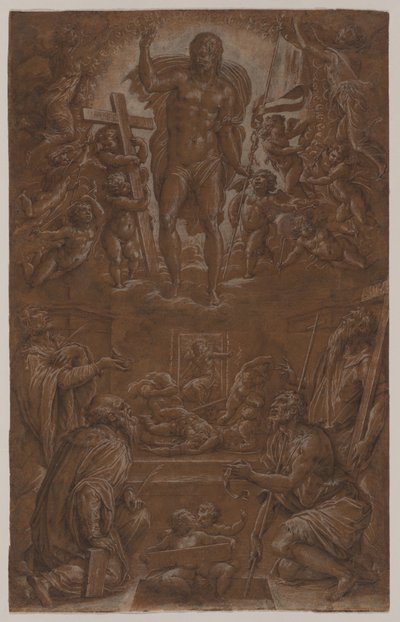 El Cristo resucitado adorado por santos y ángeles, 1566-1568 de Giorgio Vasari