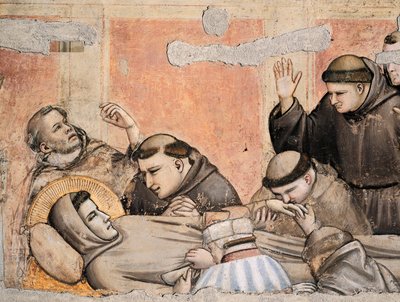 Italia, Florencia, Basílica de la Santa Cruz, Capilla Bardi, Muerte de San Francisco por Giotto, fresco, detalle de Giotto (c.1266 1337)