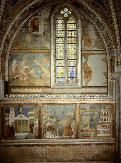 Escenas de la vida de San Francisco: El hombre sencillo honra a San Francisco; San Francisco da su abrigo al caballero pobre; San Francisco ve en el sueño un palacio lleno de armas de Giotto (c.1266 1337)