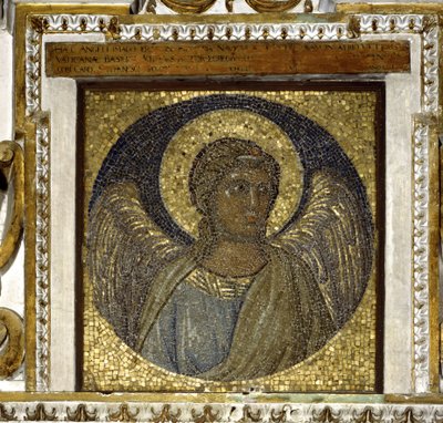 ángel. Fragmento de la vaina. Mosaico con fondo dorado realizado por Giotto di Bondone (¿1267 - 1337) y arquitectura de Maderno de Giotto (c.1266 1337)