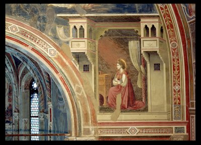 La Anunciación, detalle de la Virgen arrodillada, del luneto sobre el altar, c.1305 de Giotto (c.1266 1337)