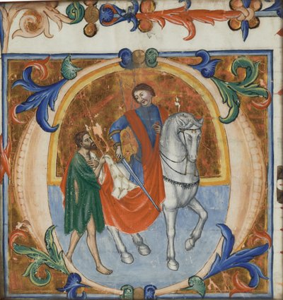 Una miniatura iluminada de San Martín dividiendo su manto (de un gran libro coral) de Giotto di Bondone (school of)