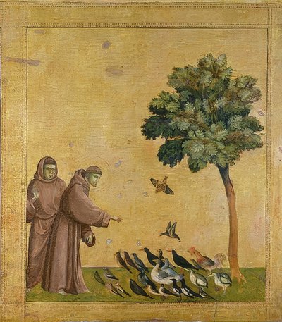 San Francisco predicando a los pájaros. Alrededor de 1295-1300 (Predela) de Giotto di Bondone