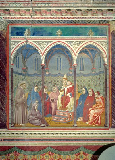 San Francisco predicando un sermón al Papa Honorio III, 1297-99 de Giotto di Bondone