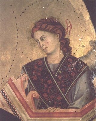 Ángel de la Madonna y el Niño entronizados (detalle) de Giotto di Bondone