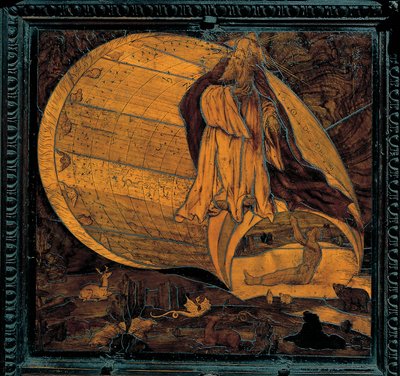 La Creation du monde - Marquetería de madera de Giovan Francesco Capoferri de Lorenzo Lotto (1480-1556) - Siglo XVI - Iglesia de Santa Maria Maggiore, Bérgamo de Giovan Francesco Capoferri