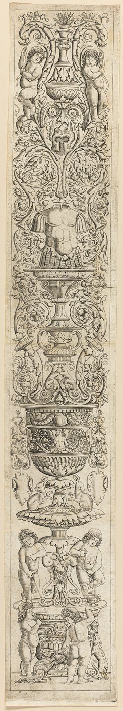 Cuatro niños con un gato y un perro, lámina nueve de Doce paneles decorativos de Giovan Pietro Birago