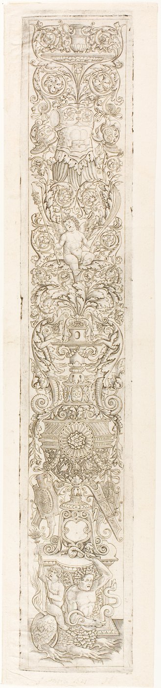 Tritón montado por un niño, placa de uno de los doce paneles de adorno de Giovan Pietro Birago