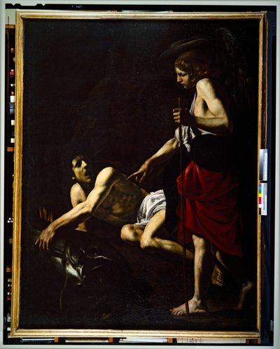 Tobías y el ángel (panel) de Giovanni Battista Caracciolo