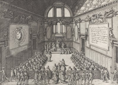 Audiencia dada por el Papa Pío V a Cosme I, Duque de Toscana, 1575-99 de Giovanni Ambrogio Brambilla