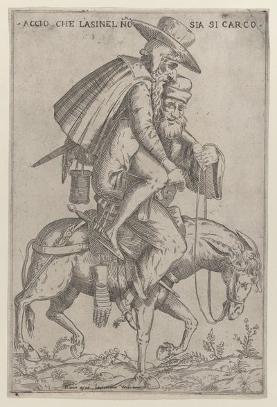 Caricatura con dos hombres en una mula de Giovanni Ambrogio Brambilla